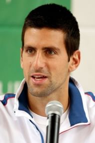 Novak Djokovic speaks to the media in Boise, Idaho on April 4, 2013